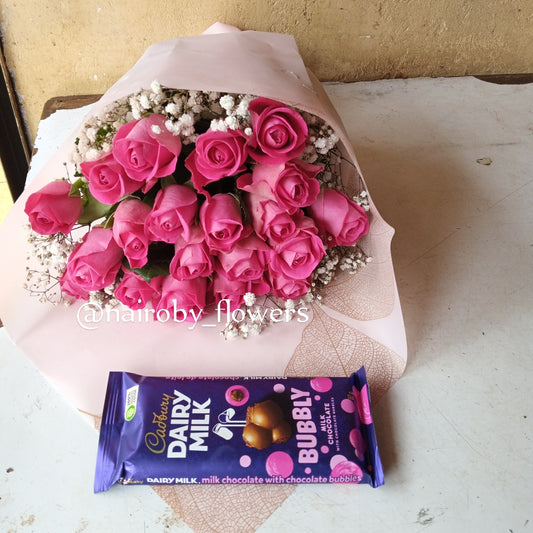 PINK ROSES BOUQUET & BUBBLY CHOCOLATE