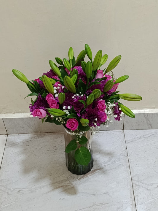LILIES & ROSES VASE ARRANGEMENT