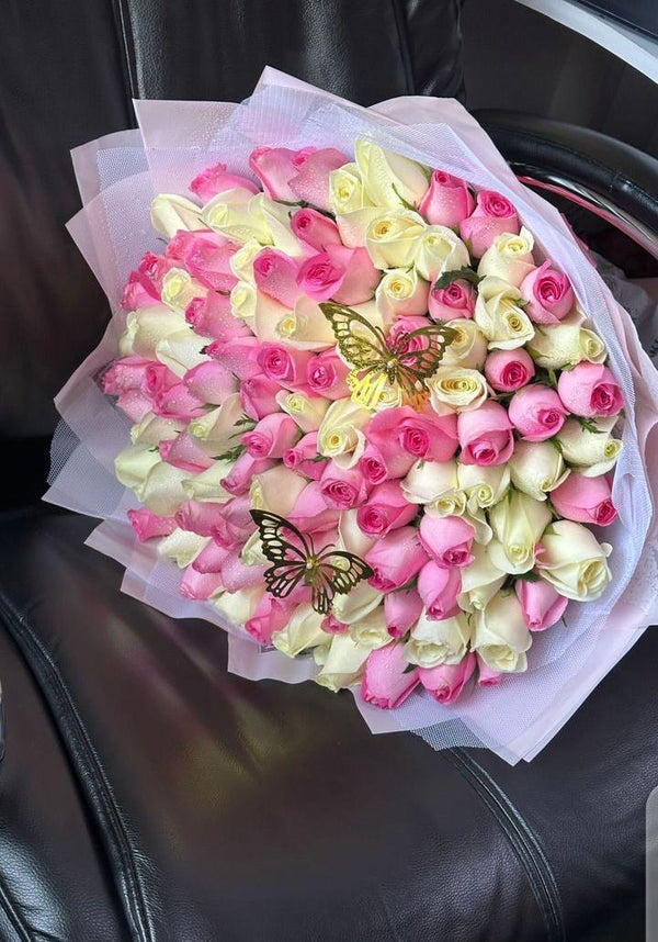 100 PINK & WHITE ROSES