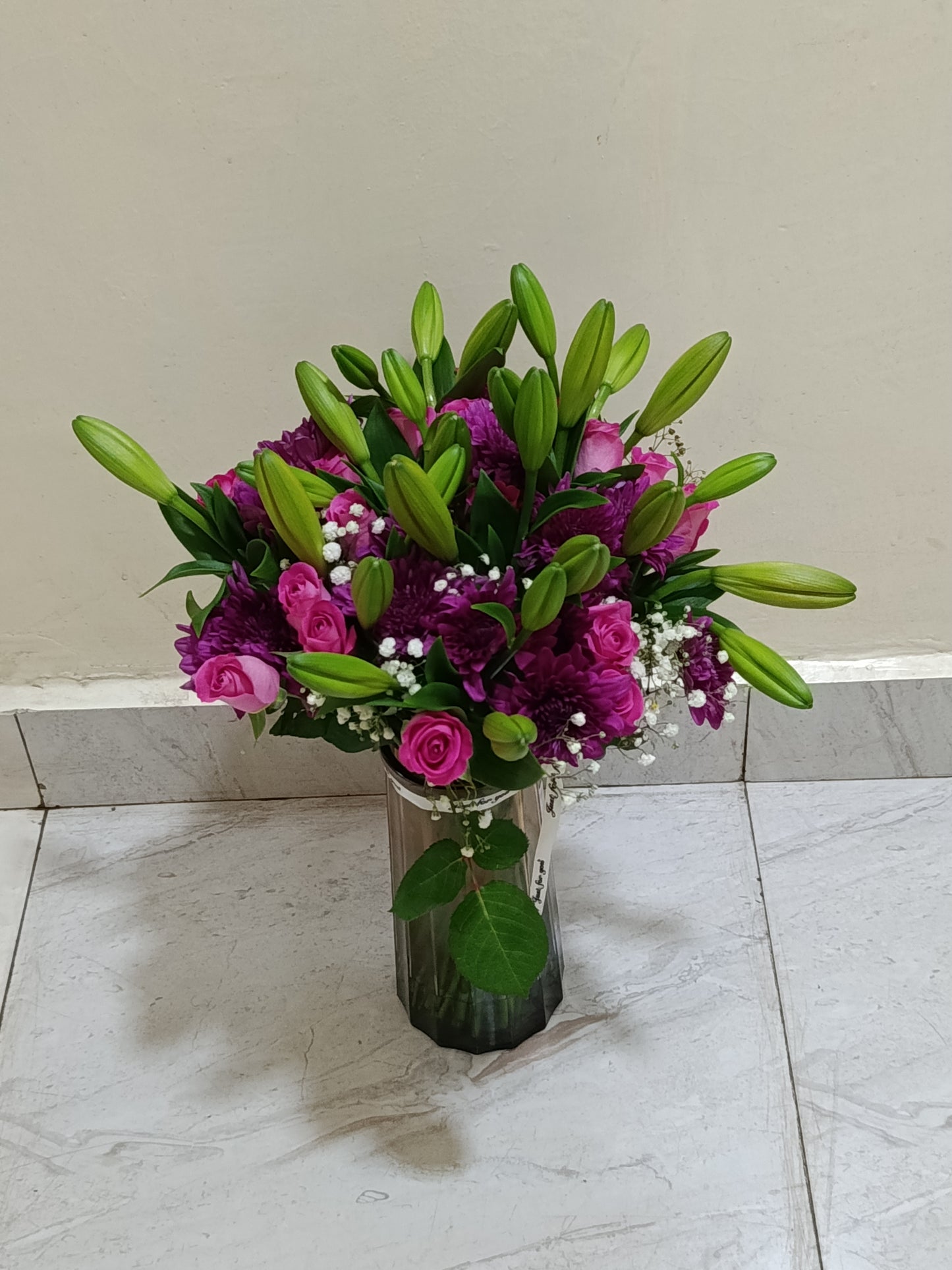 LILIES & ROSES VASE ARRANGEMENT